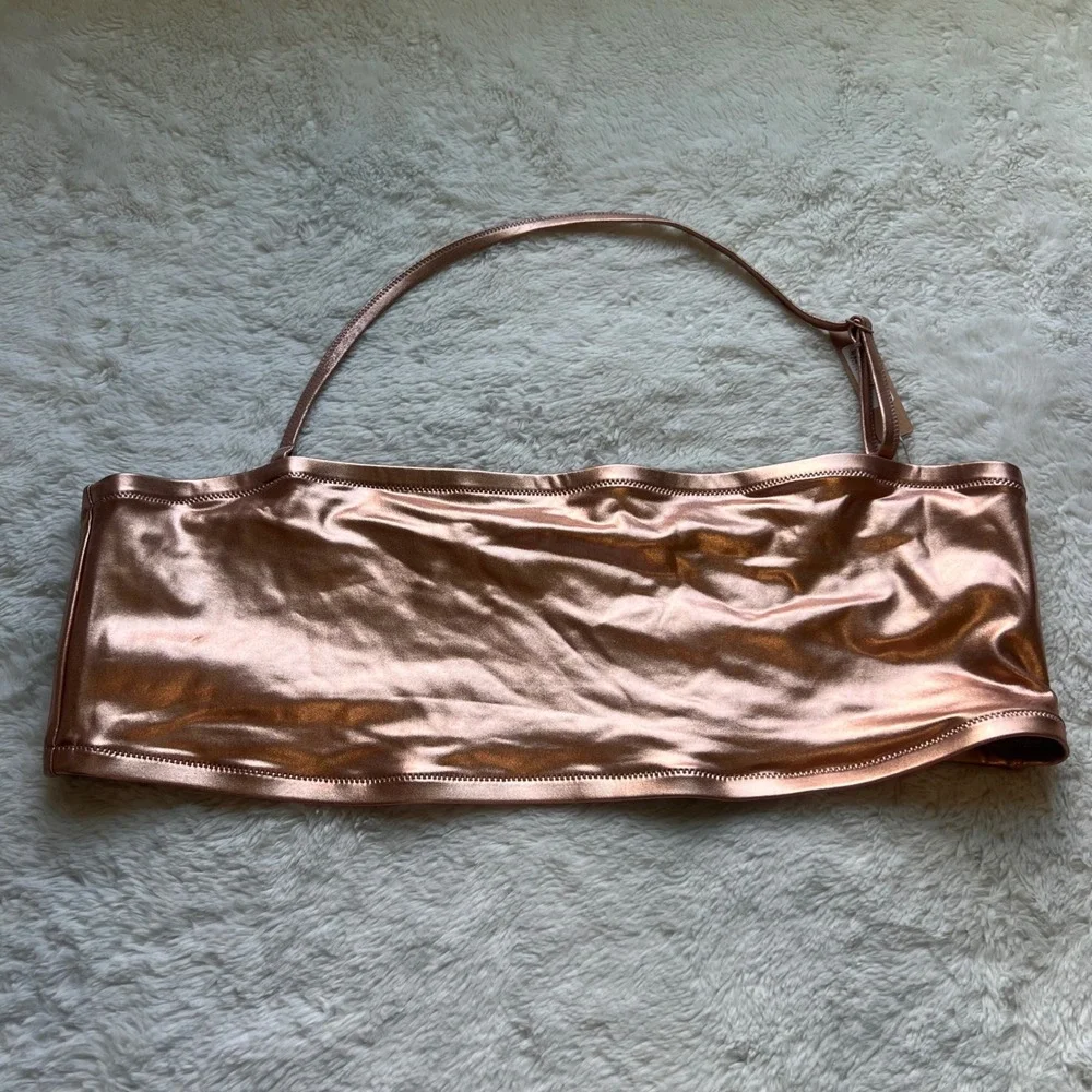 SKIMS Metallic Swim Bandeau Top Copper Rose Gold Halter Bikini SW-BND-0025 3X